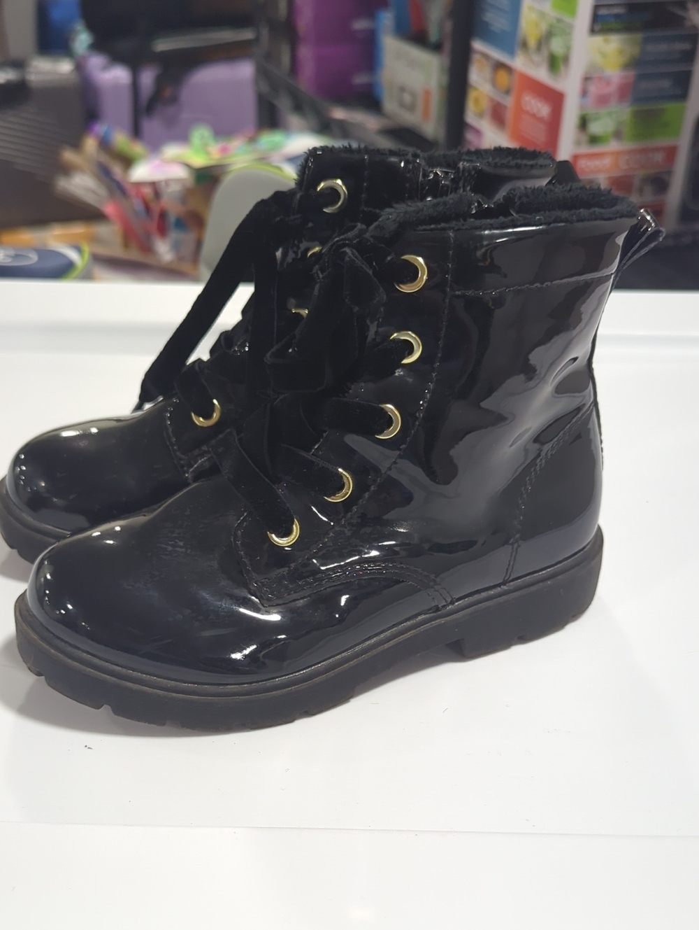 H&M Black Patent Lace-Up Kids Ankle Boots
